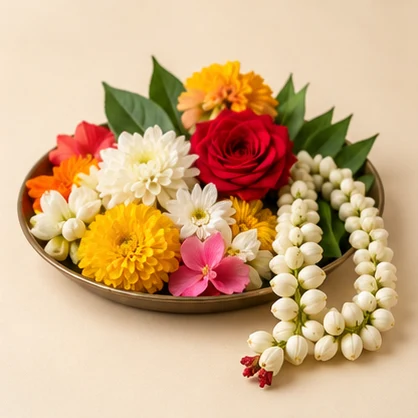 100 g mixed seasonal flowers, including a rose-petal portion